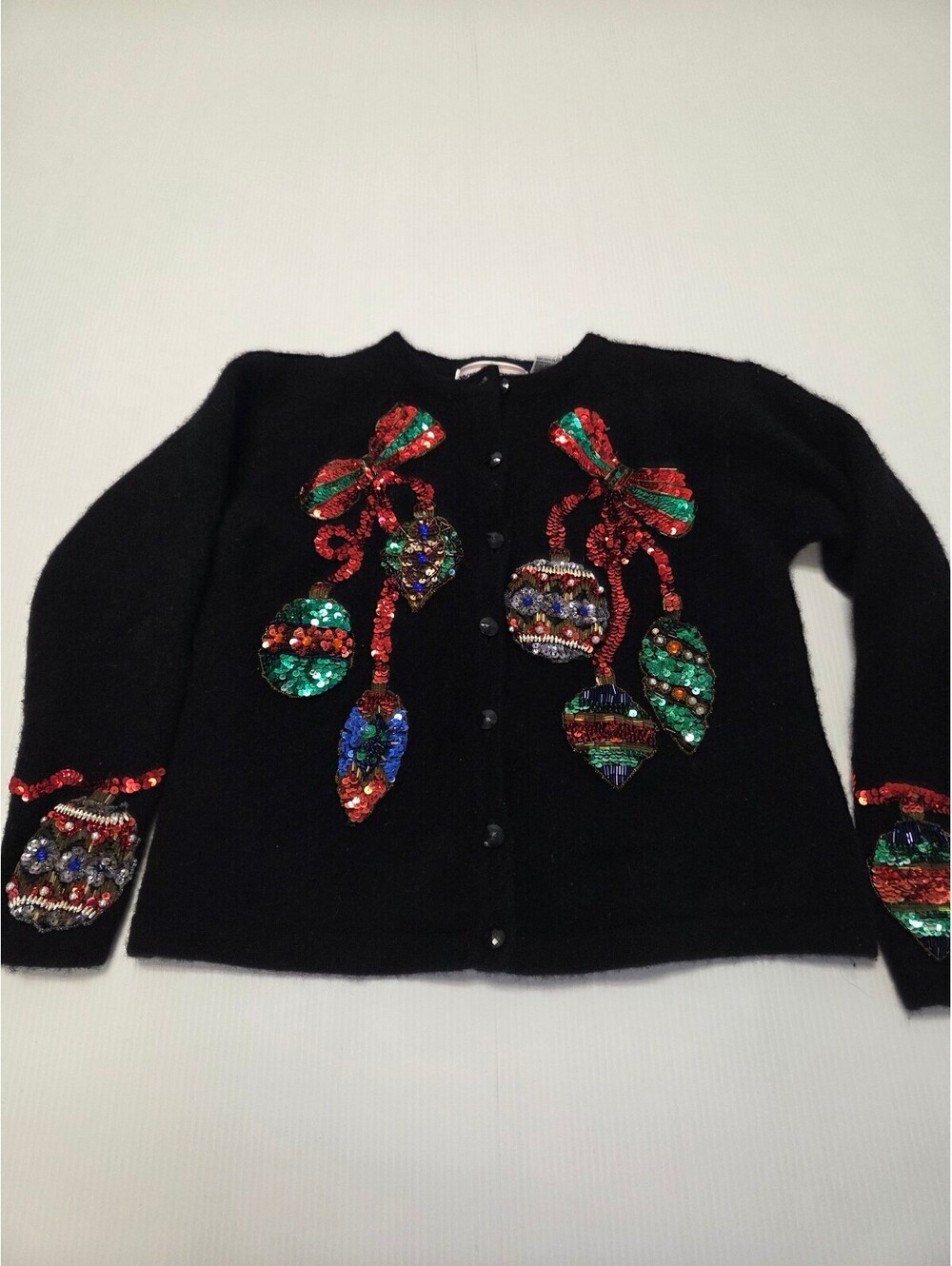 Westbound Women's Medium Black Wool Blend Cardigan with Colorful Sequin Holiday-